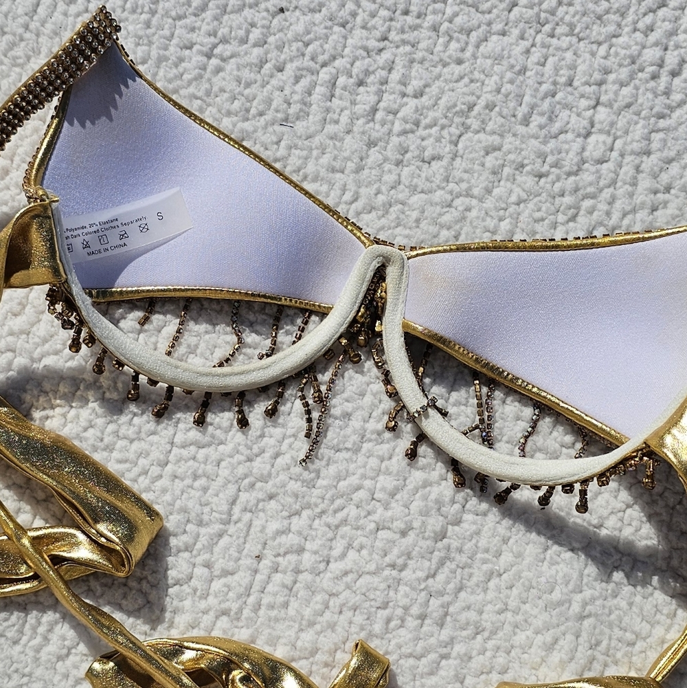 Gold Beaded Halter Rave Top - Picture 7 of 7